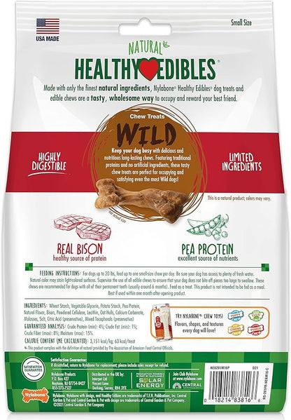 Nylabone Healthy Edibles Wild Natural Dog Chew Treats, Bison Flavor, Small Dogs Up to 20 lbs - Made in USA (16 Count) (Pack of 2)