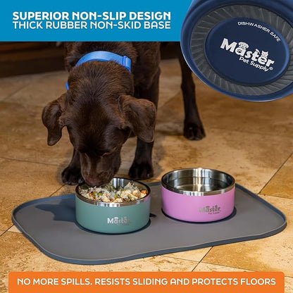 Master Pet Supply Stainless Steel Dog Bowls - 32 oz, Heavy Duty - Navy Blue, Double Wall Extra-Thick Insulated, Non-Slip Pet Water Bowl for Dogs, Cats & Pets, Anti Rust Metal, Dish Washer Safe