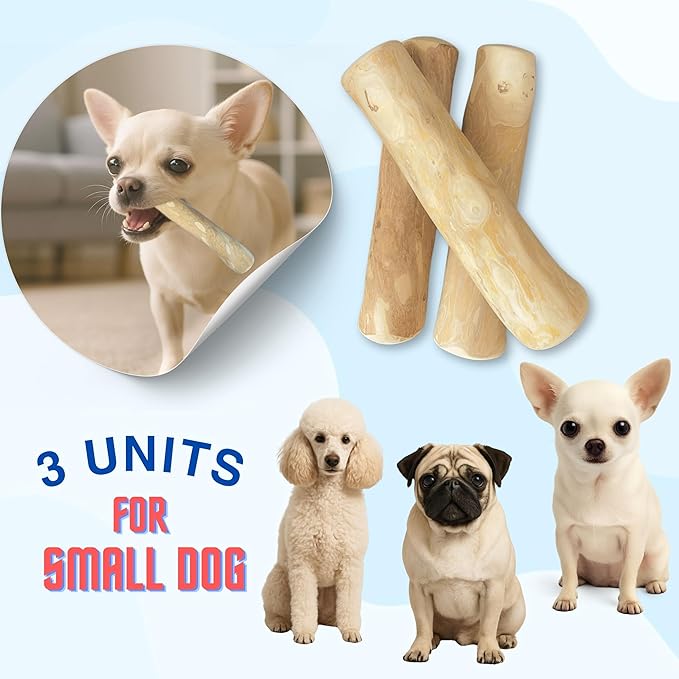 Set of 3 Coffee Wood Dog Chew Stick Toy, Natural and Real Wooden Bone Sticks for Pets, Safe Dental Cleaning Chews, Dog Health, Teeth Cleaning and Relieve Stress (Small Dogs)