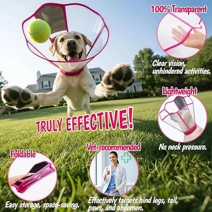 Adjustable Deep Dog Cone Collar for Dogs to Stop Licking, Soft Transparent E Collar for Medium Dogs After Surgery, Comfort Wound Recovery Cones with Padding, Foldable & Easy-Clean Pet Cone(Rosered, M)