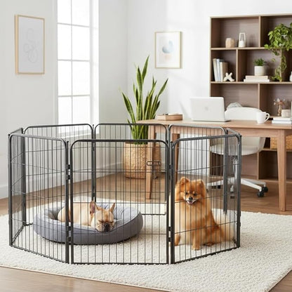 Dog Playpen w/Carrying Case for Indoor or Outdoor Use – 32 Inch, 24 Grey Panels - Portable Metal Exercise Pen for Small & Medium Dogs - Pet Fence Kennel Crate for House, RV, or Travel