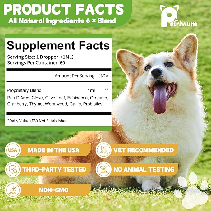Dogs Antibiotics for Infection Coughs, UTIs, Allergies, Itching - Natural Antibiotics Supplement Drops for Cats to Support Digestion and Urination | Skin & Coat | All Breeds & Ages | 2 Oz