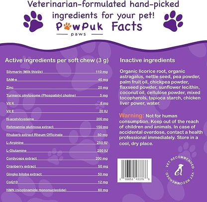 Liver & Kidney Vitamins Supplements for Dogs, SAM-E & Silymarin - Liver Function, NMN & CoQ10 - Anti-Aging, Rehmannia & Rhubarb - Natural Herbal Kidney Support, Cranberry - UT Health