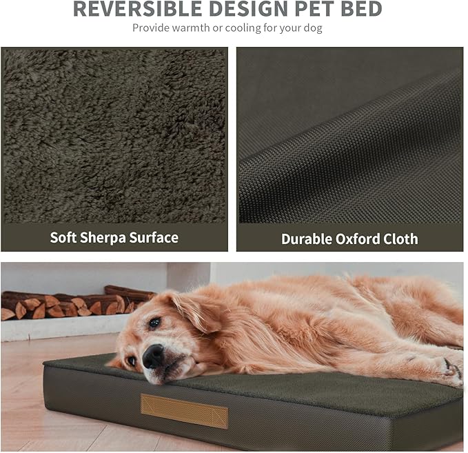 Plush Orthopedic Dog Bed for Medium Dogs & Puppies, Waterproof Dog Beds 29x18 Inch with Removable Washable Cover, Egg Crate Foam Flat Pet Mat, Coffee