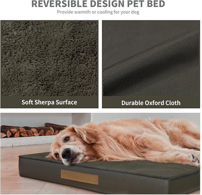 Orthopedic Dog Bed for Extra Large Dogs, XL Comfort Pet Mat for Large Sized Dog 44x32 Inch, Egg Crate Foam with Removable Washable Oxford Cover, Coffee