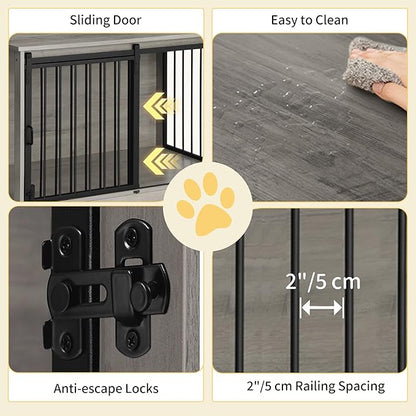 Hzuaneri 27.2" Dog Crate Furniture with Barn Door, Heavy Duty Dog Kennel Indoor with 2 Doors, Wooden Pet Cage End Table for Small Medium Dogs up to 22 lb, Anti-Chew Anti-Escape, Greige DFC84305B