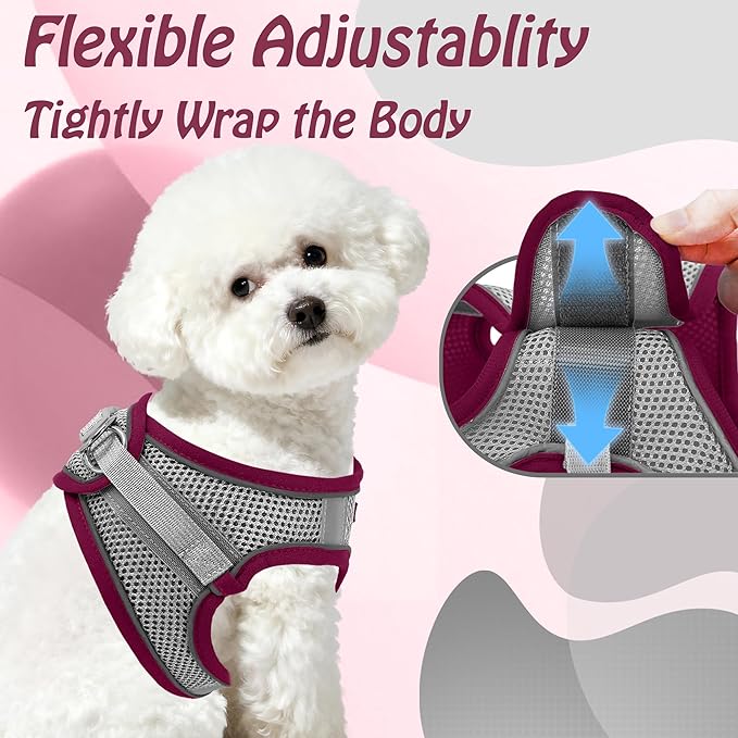 AIITLE Step in Dog Harness and Leash Set - Christmas No Pull Escape Proof Vest Harnesses with Soft Mesh and Reflective Bands, Adjustable Pet Outdoor Harnesses for Small and Medium Dogs Burgundy M