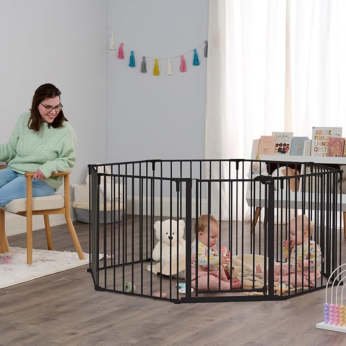 Regalo Safety 192" Super Wide Baby Gate & Play Yard, 2-in-1 Convertible Extra Wide Safety Barrier, Hardware Mounted for Toddlers & Pets, Tested & Safe for 30 Years, American Designed & Owned, Black