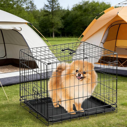Sweetcrispy 24.4 Inch Single-Door Dog Crate, Durable Metal Pet Kennel with Secure Lock, Foldable Design, Removable Tray for Easy Cleaning, Small Dogs Training & Travel Portable Puppy Cage