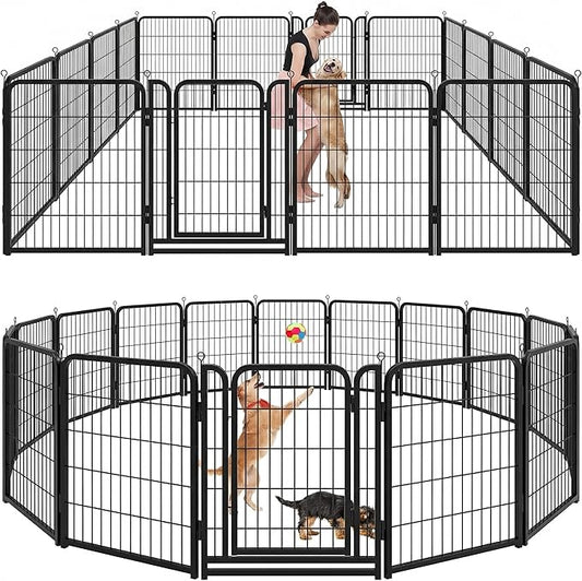 Kfvigoho Dog Playpen Outdoor Extra Wide 16 Piece Panels Heavy Duty Dog Fence 40" Height Anti-Rust with Doors Portable for RV Camping Yard, Total 42FT, 140 Sq.ft, Snowy Black