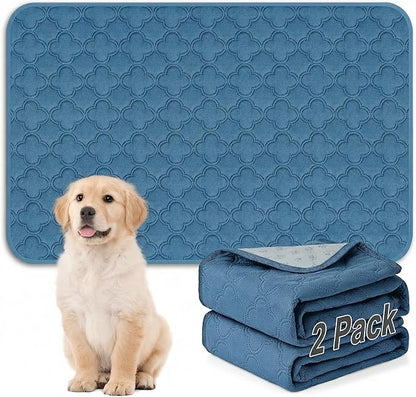 FunFurry Washable Pee Pads for Dogs - 2 Pack Reusable Pee Pads，Waterproof Puppy Pads，Pet Training Pads，Super Absorbent with Dog Paw Shape Non-Slip Backing (Blue, 24" X 36" - 2 Pack)