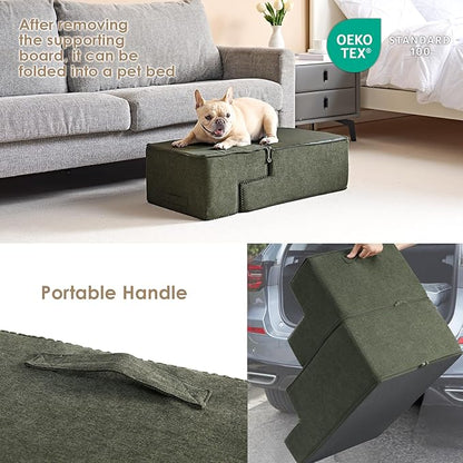 EHEYCIGA Dog Stairs for Bed 18" H, 4-Step Dog Steps for High Bed, Pet Steps for Small Dogs and Cats, Non-Slip Balanced Pet Ramp Indoor, Military Green