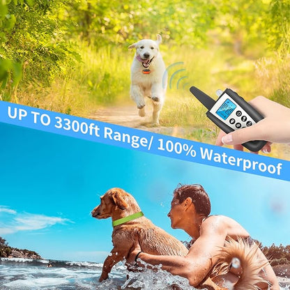 PaiPaitek Automatic Bark Collar with Remote for Large Dog, Up to 3300ft Range Bark and Training Collar Combo, 100% Waterproof Dog Bark Shock Collar with Flashlight