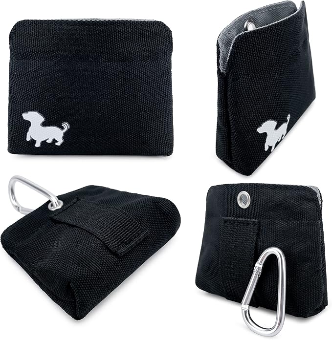 Extra Small Dog Treat Pouch – Slim Magnetic Pocket Dog Treat Bag for Walking & Training – Discreet Clip On Treat Pouch for Leash, Waistband or Pocket – Mess Free Storage (Black/Gray)