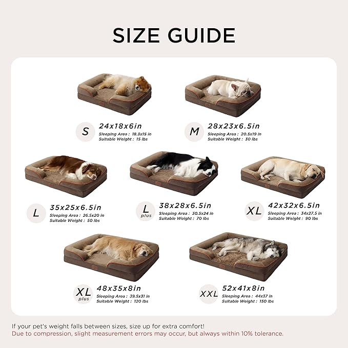 Bedsure XXL Orthopedic Dog Bed for Extra Large Dogs - Washable Giant Dog Cat Bed Waterproof, Comfort Dogs Couch Sofa with Washable Removable Cover, Pet Bed with Nonskid Bottom, Brown, 52"