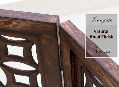 Wooden Foldable Pet Dog Safety Gate -3 Panels 20"Wx24"H- Hand Carved Solid Wood And MDF - Free Standing Portable Indoor Doorway Hall Stairs Dog Puppy Fence - Fully Assembled - Antique Brown -IRONGATE