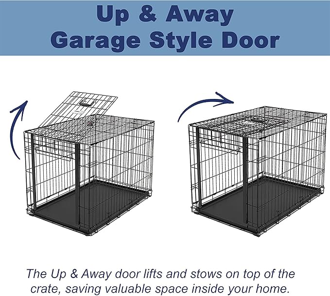 MidWest Homes for Pets Large Ovation Single Door Folding Dog Crate, 42-Inches, Space-Saving Patented Up & Away Door, Leak-Proof Pan, Divider Panel, Black