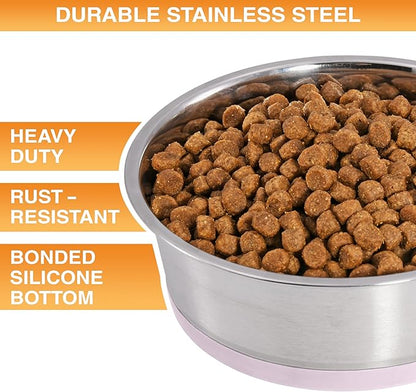 Neater Pet Brands Stainless Steel Dog Bowls with Non-Slip Rubber Bottom – Set of 2, 6 Cup (48 oz), Pink - Heavy Duty Metal Dog Bowl, Dishwasher Safe, Food or Water Bowl, Ideal for Large Dogs