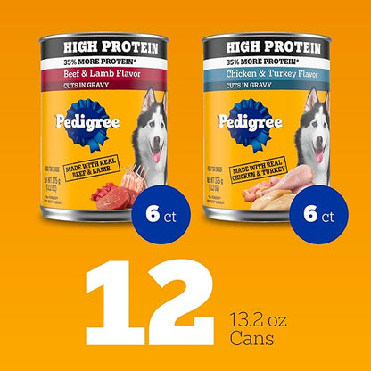 Pedigree High Protein Wet Dog Food, Adult Soft Canned Dog Food Variety Pack, 13.2 oz Cans, 12 Count