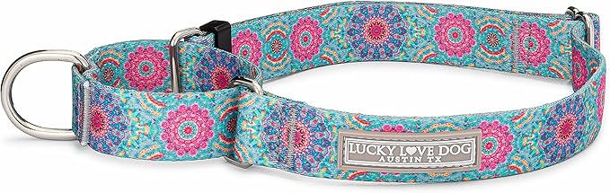 Lucky Love Dog Martingale Dog Collar - Adjustable, No-Slip, Durable, & Soft Webbing Collar for Male and Female Dogs Ideal for Training & Walking - Clara, Medium