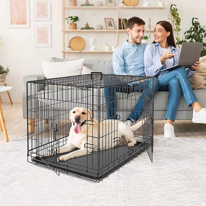 Pet Republic Dog Crates for Large Dogs Folding Metal Wire Dog Gage Double Door 30/36/42Inches Dog Kennel Indoor Outdoor Pet Grates