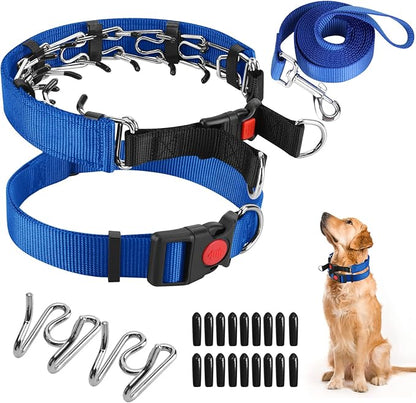 Prong Training Collar with Comfort Tips and Quick Release Snap Buckle - Dog Choke Pinch Collar with Nylon Cover - Classic Collar and Leash