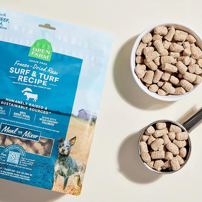 Open Farm Freeze Dried Raw Dog Food, Humanely Raised Meat Recipe with Non-GMO Superfoods and No Artificial Flavors or Preservatives (3.5 Ounce (Pack of 1), Surf & Turf Recipe)
