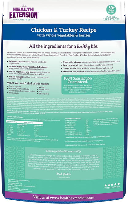 Health Extension Grain Free Chicken & Turkey Dry Dog Food - 30+ Superfoods and Probiotics for All Life Stages (23.5 lb)