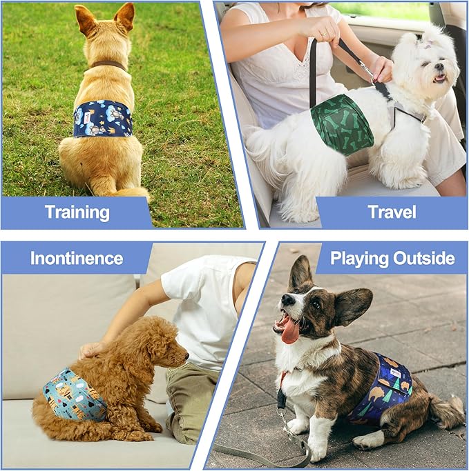 5 Pack Dog Diapers Male, Premium Belly Bands for Male Dogs, High Absorbing Male Dog Pee Wraps for Doggie in Incontinence or Excitable Urination and Training L