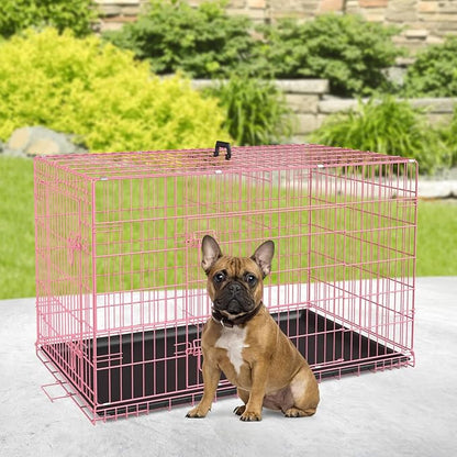 BestPet 30 Inch Dog Crates for Small Medium Dogs Folding Metal Wire Crates Dog Kennels Outdoor and Indoor Pet Dog Cage Crate with Double-Door,Divider Panel, Removable Tray and Handle,Pink