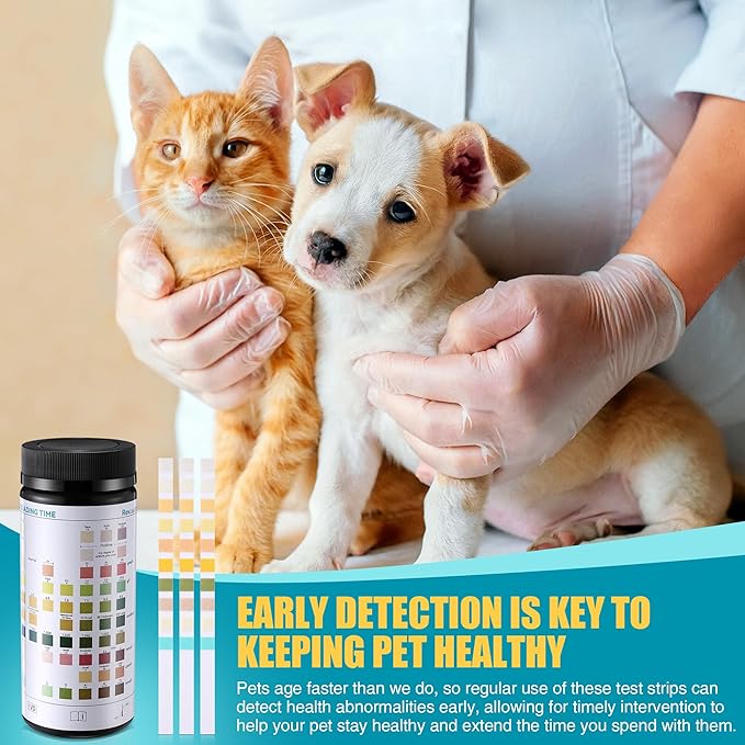 100 x Pet Urine Testing Strips, 10 in 1 UTI Test Kit for Cat & Dog, Multi-Parameter Urinalysis Reagent Strips: Leukocytes, Urobilinogen, Protein, Ph, Blood, Ketone, Bilirubin, Glucose & More