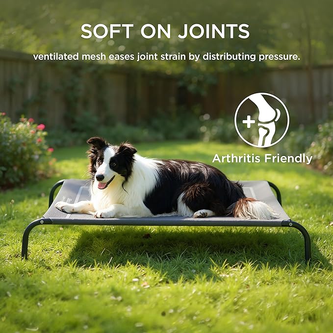Bedsure Outdoor Elevated Dog Bed Large Sized Dog, Portable Indoor & Outdoor Cooling Raised Cot Pet Hammock Bed with Skid-Resistant Feet, Frame with Breathable Mesh, Grey, 49 inches