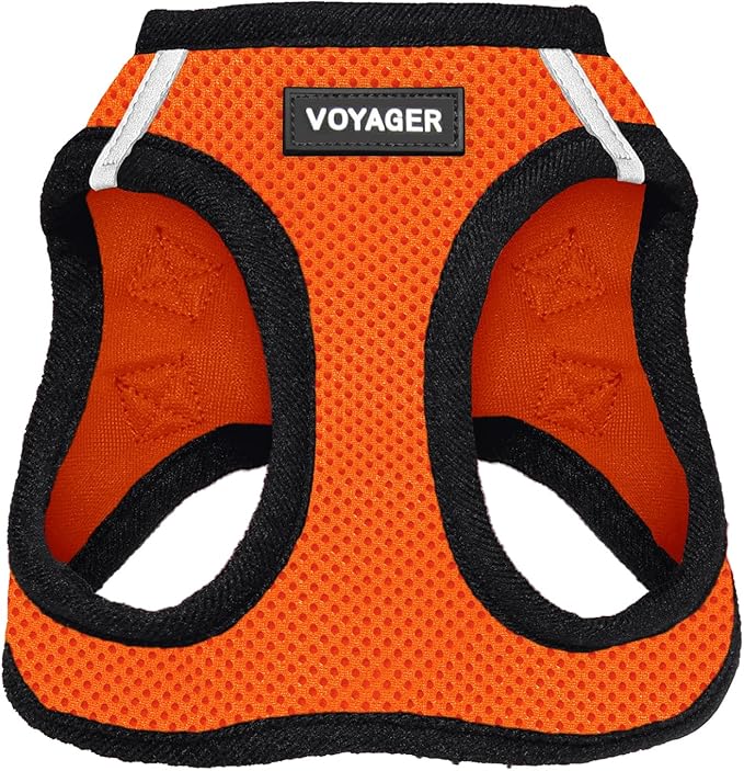 Best Pet Supplies Voyager Step-in Air Harness - All Weather Mesh, Reflective, No Pull Harness for Dogs, Cats - Secure with Hook & Loop Fastener, Buckle, Double D-Rings - Orange/Black Trim, XL