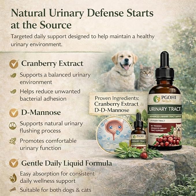 Herbal Urinary Tract Drops for Pets - 60ml Urinary Tract Support with Glucosamine & Natural Herbs, UTI Relief & Bladder Health Supplement for Dogs & Cats, Easy-to-Use Liquid Drops (2Oz)