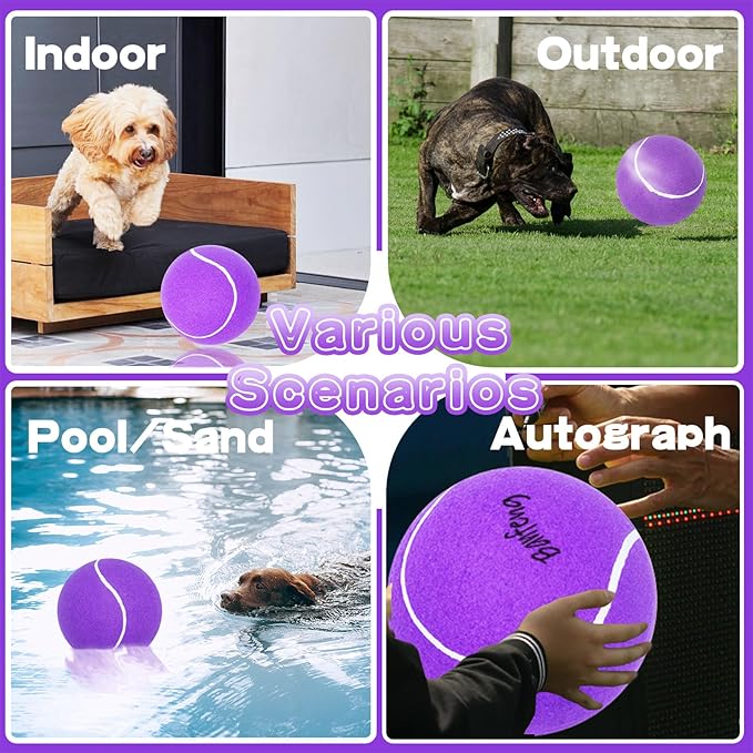 Banfeng Big Tennis Ball for Dogs, Giant Dog Tennis Ball Toy Large Outdoor Sports Gift for Small Medium Large Dog (Purple, 9.5 inch)