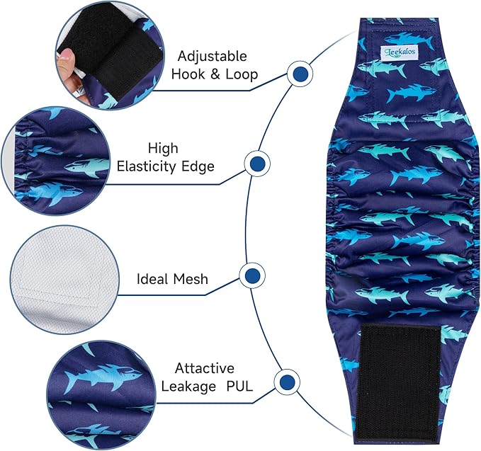Leekalos Male Dog Diapers, Dog Belly Bands for Male Dogs Wraps Washable Doggie Diapers High Absorbing Dog Belly Bands（5 Pack） (Plain + Print, XX-Large (28" -33"))