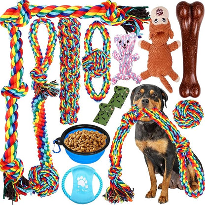XLMYS Dog Toys for Aggressive Chewers 13 Pack，Indestructible Tug of War Toys for Small, Medium, Large Dog Breeds, Teeth Cleaning Chew Toys Pet Interactive Rope Toys