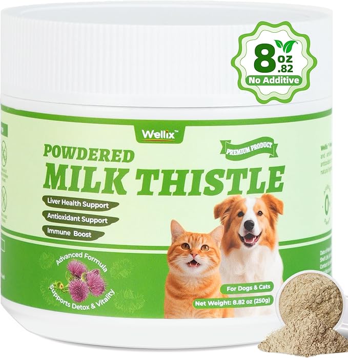Wellix 8.8oz Milk Thistle for Dogs&Cats - Organic Milk Thistle Powder for Liver and Antioxidants Supplements - Rich in Omega-3 & Astragalus - Chicken Flavor