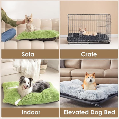 EHEYCIGA Fluffy Dog Crate Bed for Medium Dogs, Plush Faux Fur Crate Pad, Calming Anti Anxiety Medium Dog Bed, Washable Soft Warm Mat with Non-Slip Bottom, Green