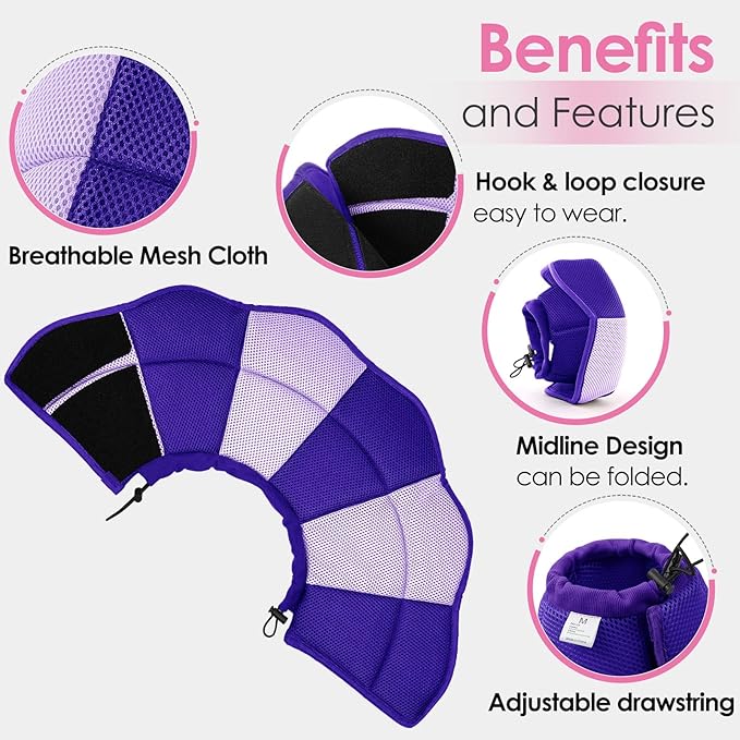 AOFITEE Dog Cone - Soft Dog Cone to Stop Licking, Comfy Cones for Dogs After Surgery, Adjustable Dogs Cones Collar Elizabethan Pet E-Collar for Medium Pets, Pet Recovery Collar, Purple Medium