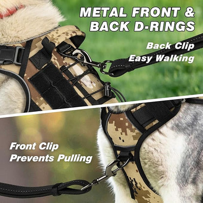 WINGOIN Tactical Dog Harness for Medium Dogs, Heavy Duty No Pull Dog Harness with Handle, Adjustable Reflective Military K9 Pet Vest for Pitbull, Female, Male, Walking, Hunting, Camo (M)