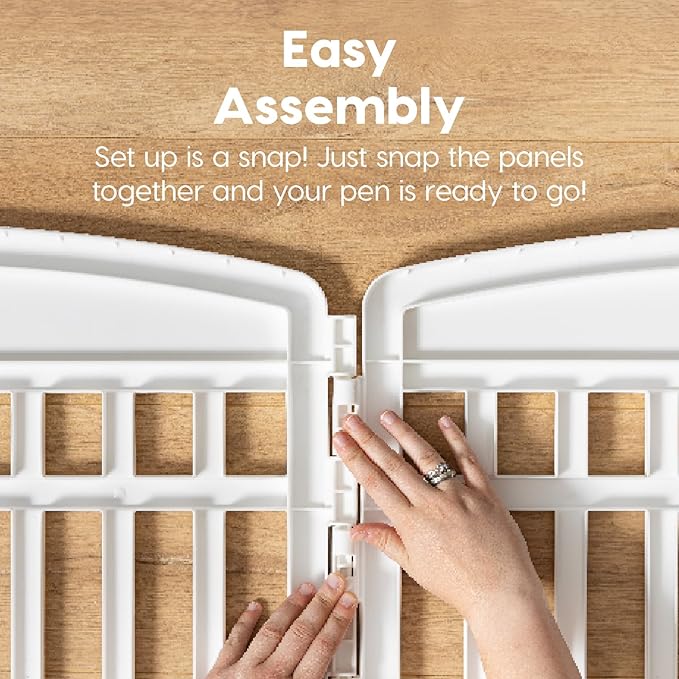 IRIS USA Dog Playpen with Door, 34” 6 Panel Pet Exercise Pen – Indoor Outdoor Puppy Play Pen, Portable Plastic Pet Fence for Small Medium Dogs, Foldable 44” x 63” x 34”, White