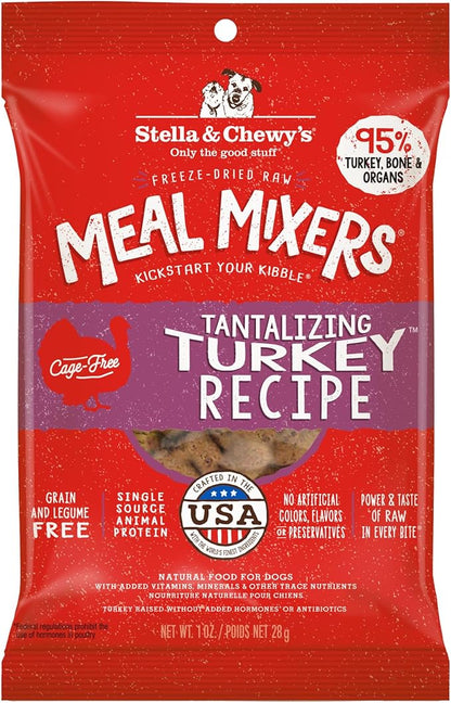 Stella & Chewy's Freeze-Dried Raw Tantalizing Turkey Meal Mixers- Dog Food Topper and Mixer - Made with 95% Cage-Free Turkey, Organs & Bone - Perfect for Picky Eaters - Grain-Free - 1 oz (Pack of 6)