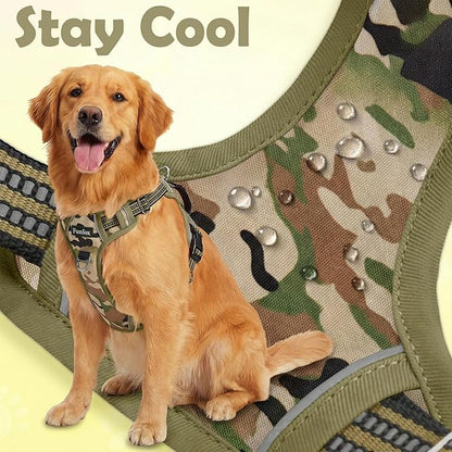 Funfox Dog Harness No Pull, Adjustable Pet Vest Harness, Super Soft Material with Vertical Handle Easy Control, Reflective Night Walking, 2 Leash Clips for XLarge Dogs, Camo Green, XL