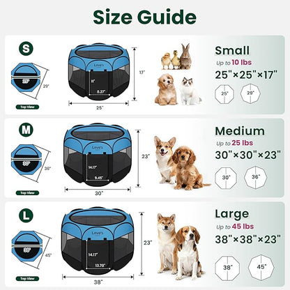 Love's cabin Pet Puppy Dog Playpen, Large Dog Tent Crates Cage Indoor/Outdoor, Portable Playpen for Cat, Foldable Pop Up Dog Kennel Playpen with Carring Case, Removable Zipper Top, Blue