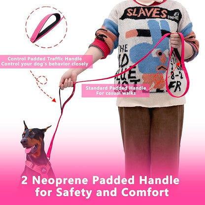 Dog Leash 6.5ft Long, Double Handle Dog Leash for Safety Control Training, Heavy Duty Dog Leads with Traffic Padded Handles, Reflective Leashes for Small Medium Large Dogs(6.5ft, Hotpink)