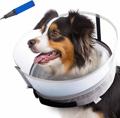 Dog Inflatable Neck Collar - Inflatable E Collar for Dogs - Comfortable Elizabethan Cone with Detachable Anti-Licking Shield - Dog Donut Cone - Doughnut for Dogs After Surgery (Grey, M+)