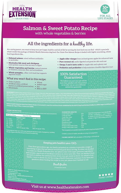Health Extension Grain Free Salmon & Sweet Potato Dry Dog Food - 30+ Superfoods and Probiotics for All Life Stages (10 lb)