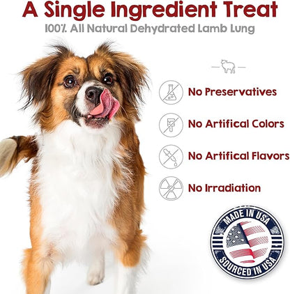 Riley's Premium Dehydrated Lamb Lung Dog Treats - Sourced in USA, Made in USA - Air Dried Crunchy & Delicious Lamb Dog Treats - 6 oz