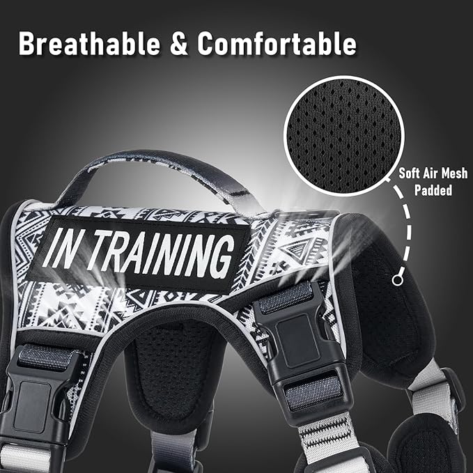 AUNZO Tactical Dog Harness for Extra Large Dog Breeds, No Pull Adjustable Pet Harness with Handle, Reflective K9 Military Service Dog Vest for Walking Hiking Training, Black Ethnic, XL